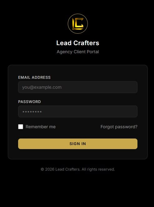 LeadCrafters CRM login screen shown on a mobile phone